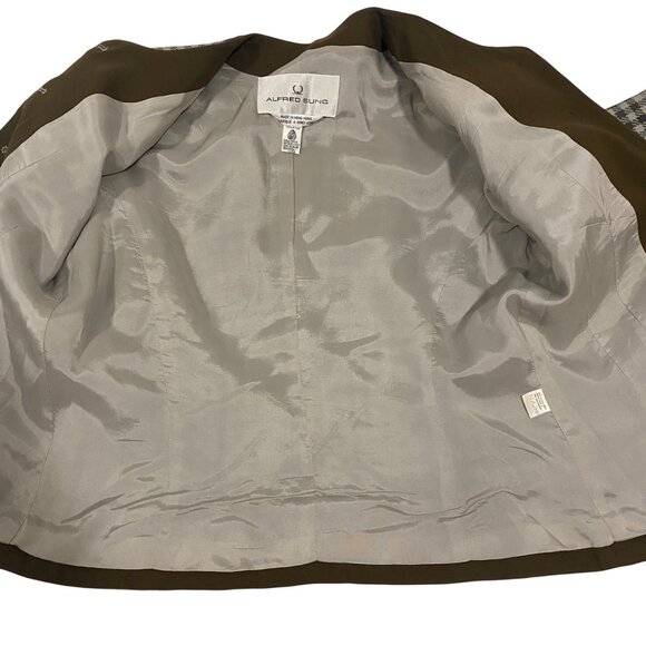 Alfred Sung 100% Wool Plaid Checkered Vintage Blazer Size 8 - Picture 9 of 9